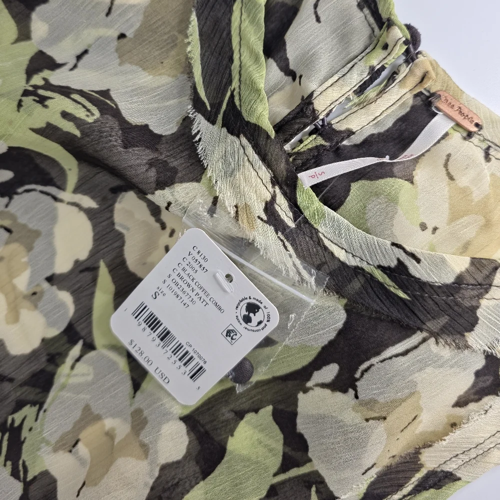 Free People Raven Printed Mini Dress Black Coffee Combo Green Floral S NWT $128 - Picture 6 of 15
